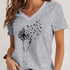 Dandelion Print V Neck T-Shirt for Spring & Summer