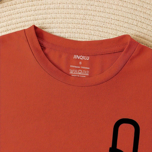 Q & Heart Print Crew Neck T-Shirt