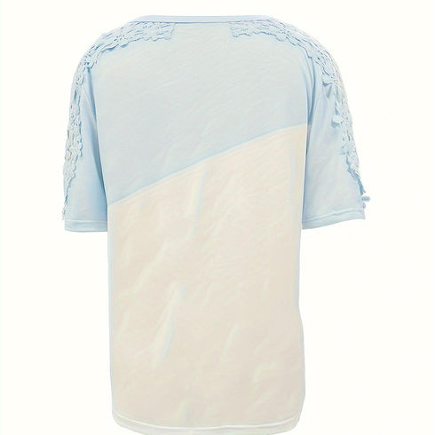 Women's Elegant Lace Crew Neck Short Sleeve T-Shirt