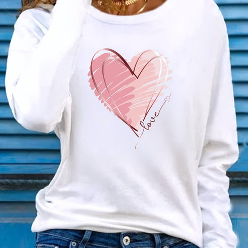 Women's Heart & Love Print Long Sleeve T-Shirt