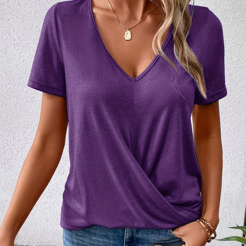 Twist Hem V Neck T-Shirt for Women