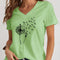 Dandelion Print V Neck T-Shirt for Spring & Summer