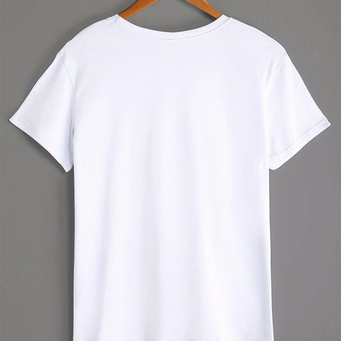 Q & Heart Print Crew Neck T-Shirt