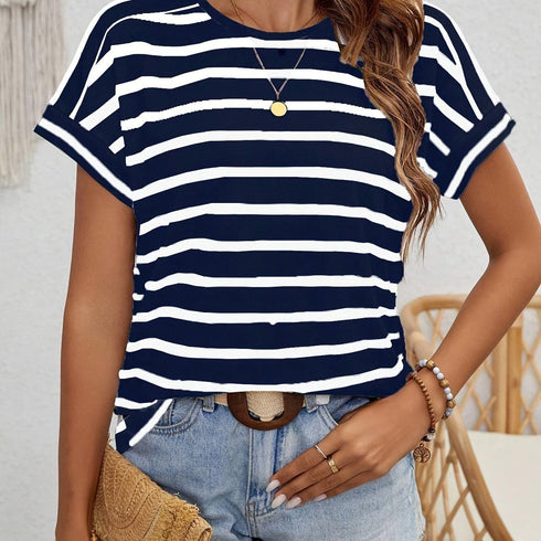 Striped Crew Neck T-shirt for Women
