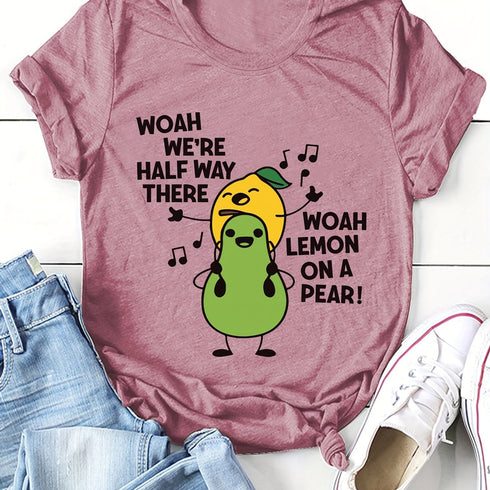 Women's Cartoon Fruit Print T-Shirt - Short Sleeve Top