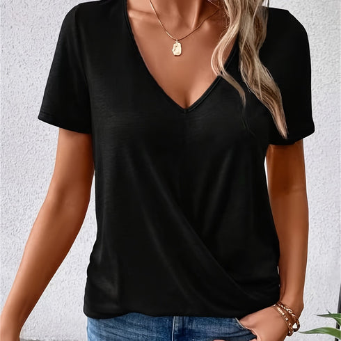 Twist Hem V Neck T-Shirt for Women