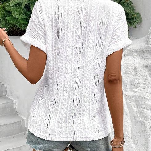 Geo Pattern Notched Neck T-Shirt