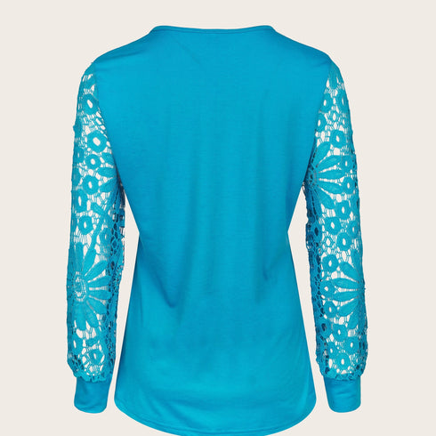 Women's Lace Contrast Pleated Long Sleeve T-Shirt