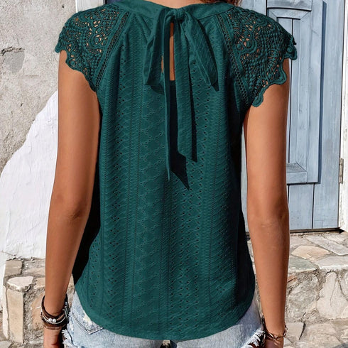 Eyelet Lace Tie Back T-Shirt for Casual Chic Style