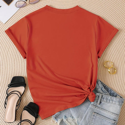 Q & Heart Print Crew Neck T-Shirt