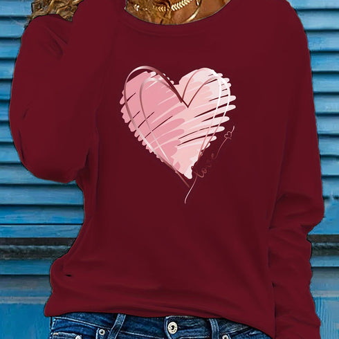 Women's Heart & Love Print Long Sleeve T-Shirt