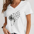 Dandelion Print V Neck T-Shirt for Spring & Summer