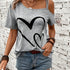 Women's Heart Print One Shoulder T-Shirt