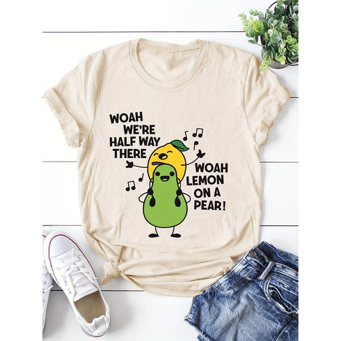 Women's Cartoon Fruit Print T-Shirt - Short Sleeve Top