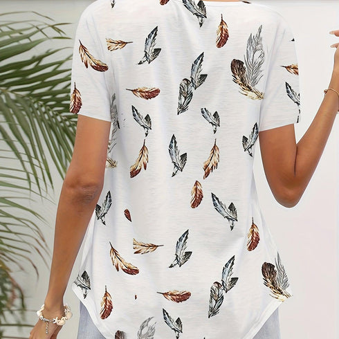 Women's Feather Print Square Neck T-Shirt