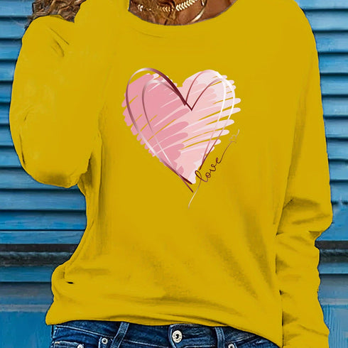 Women's Heart & Love Print Long Sleeve T-Shirt