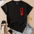 Q & Heart Print Crew Neck T-Shirt