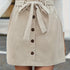 Solid Textured Casual Knotted Button Front Skirt