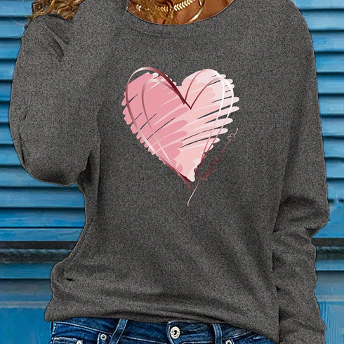 Women's Heart & Love Print Long Sleeve T-Shirt