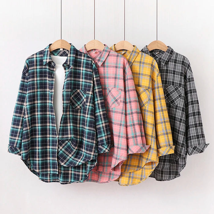 Autumn Plaid Loose Fit Women's Shirt