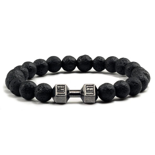 Natural Volcanic Stone Bracelet with Dumbbell Charm
