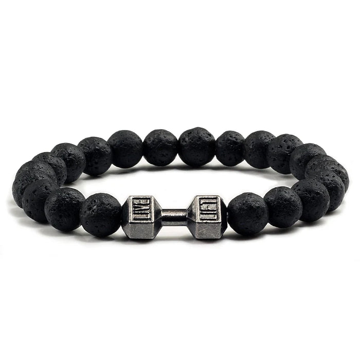 Natural Volcanic Stone Bracelet with Dumbbell Charm