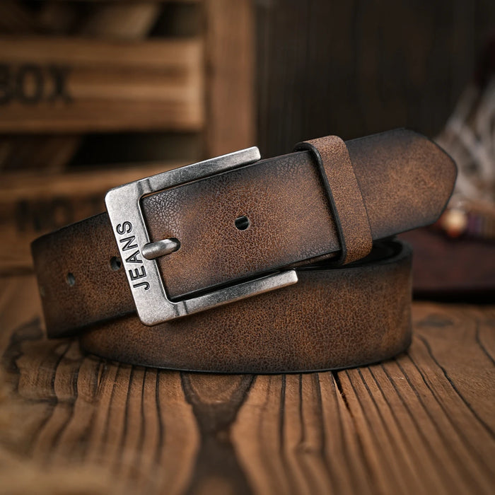 PU Belt with Rectangular Silver-Colour Buckle