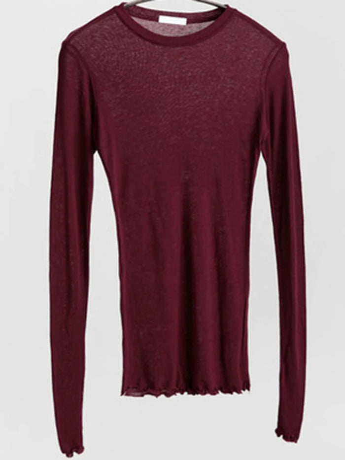 Sheer Long-Sleeve Plain Top