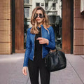 Vintage Women PU Leather Bomber Jacket Casual Autumn Winter Streetwear Blazer Y2K Fashion Windbreaker