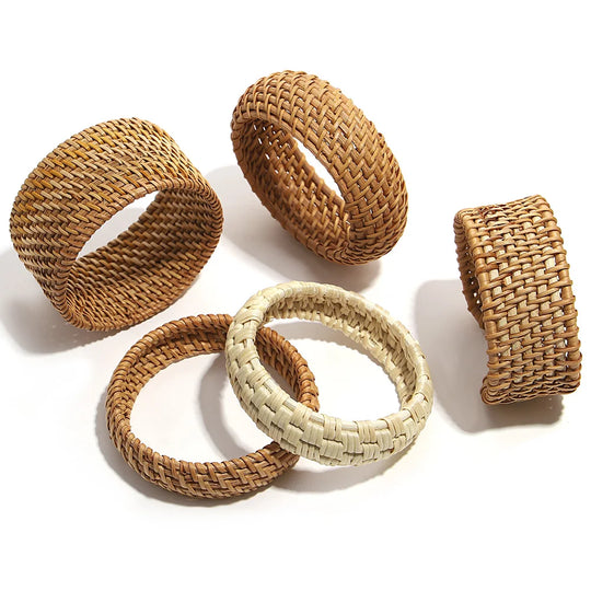 Boho Wood Bamboo Rattan Weave Bracelet for Women