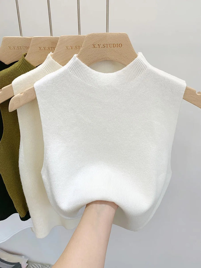 Plain Sleeveless Knitted Tank Top