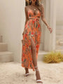 Summer Women’s Bohemian Printed Maxi Dress with Bow Split Backless Elegant Beach Party Dress for Women